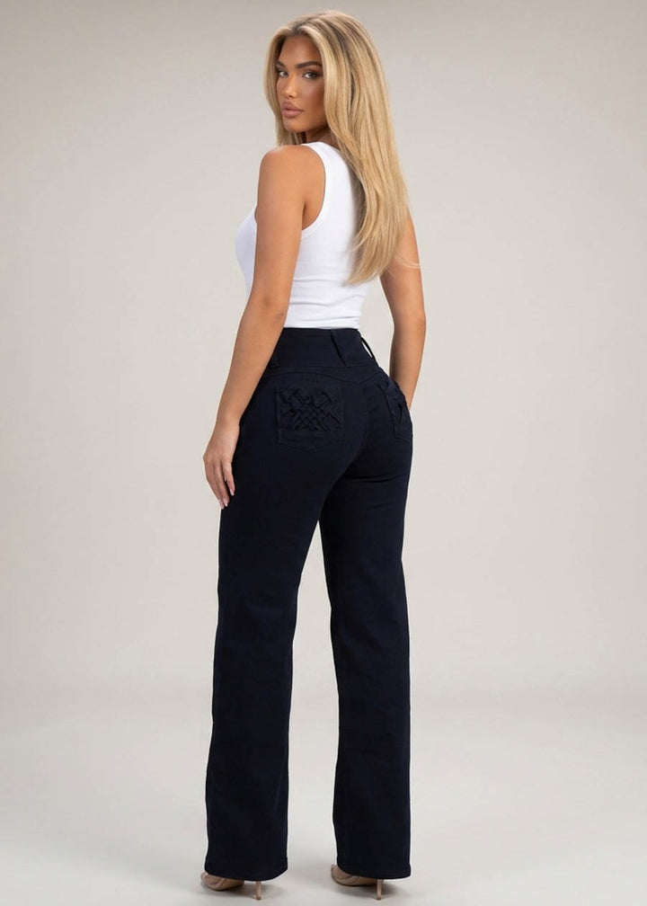 MX JEANS Butt Lift High Waist Wide Leg Stretch Jeans Black