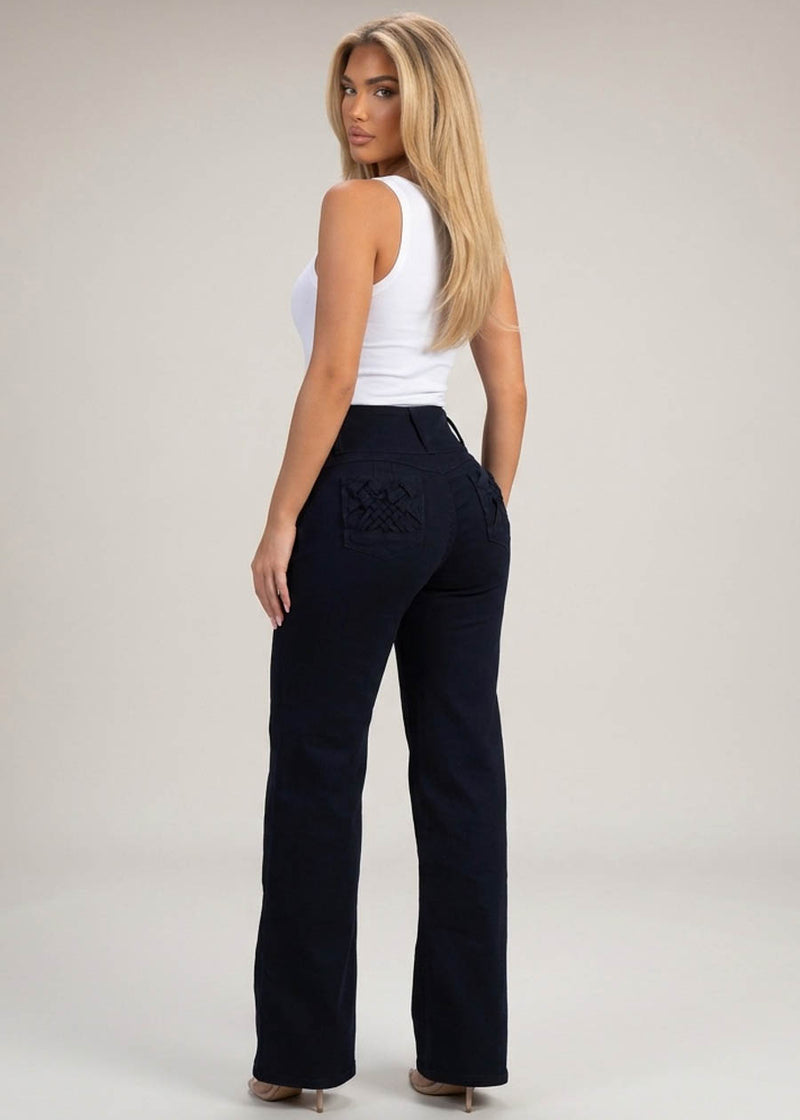 MX JEANS Butt Lift High Waist Wide Leg Stretch Jeans Black