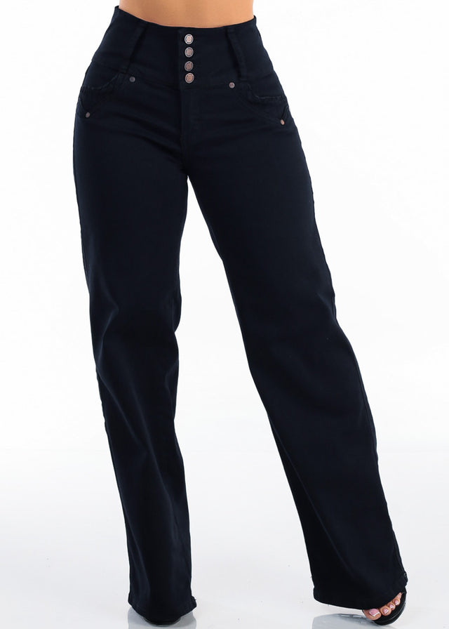MX JEANS Butt Lift High Waist Wide Leg Stretch Jeans Black
