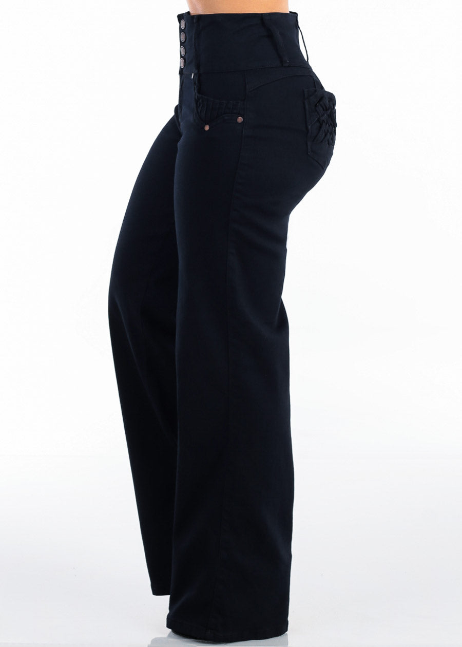 MX JEANS Butt Lift High Waist Wide Leg Stretch Jeans Black