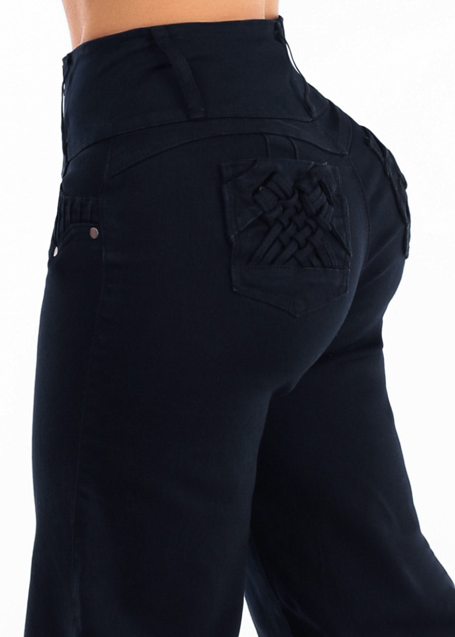 MX JEANS Butt Lift High Waist Wide Leg Stretch Jeans Black