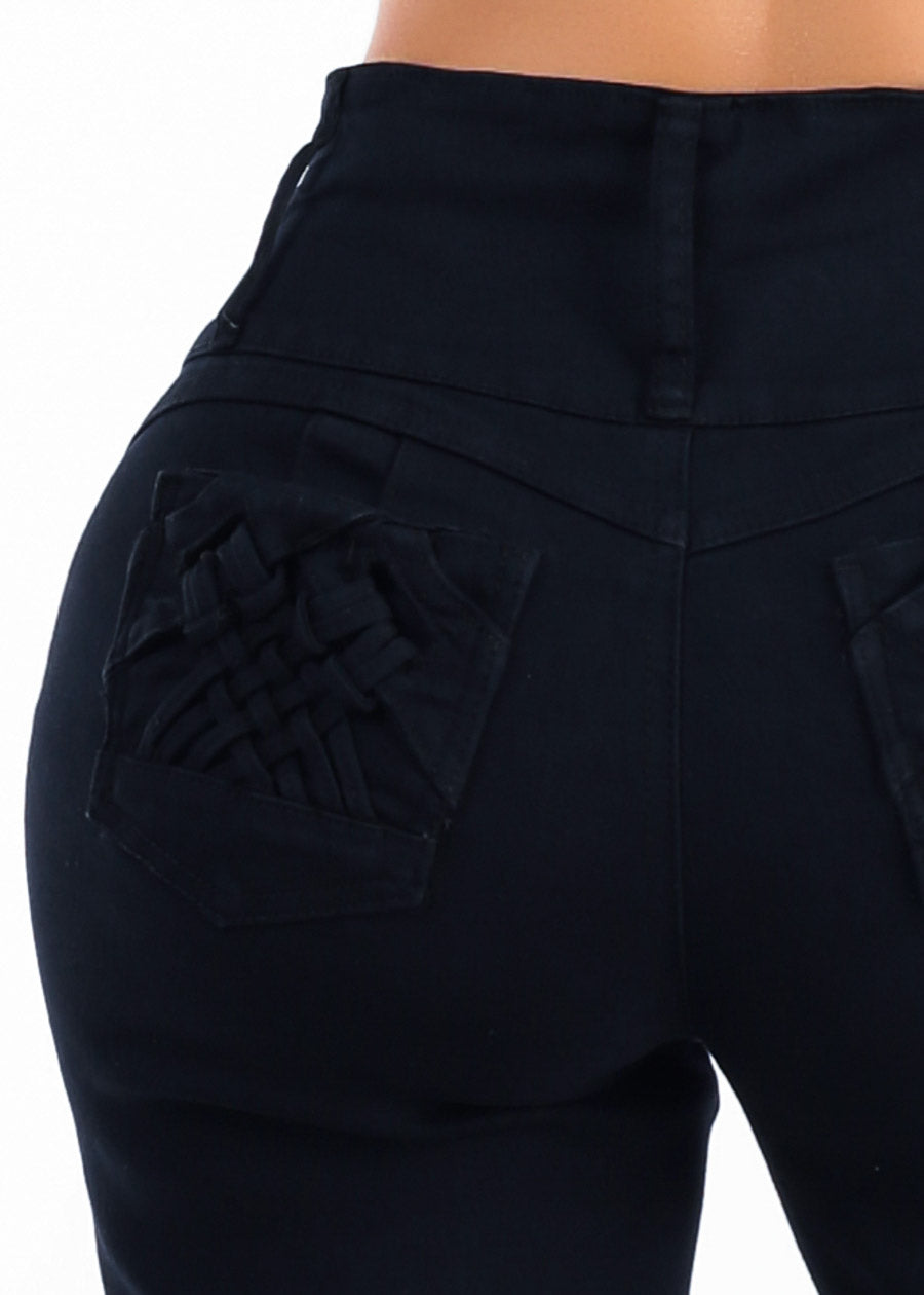 MX JEANS Butt Lift High Waist Wide Leg Stretch Jeans Black