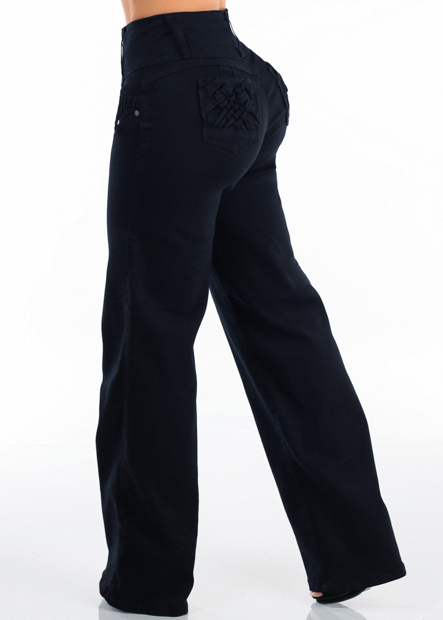 MX JEANS Butt Lift High Waist Wide Leg Stretch Jeans Black