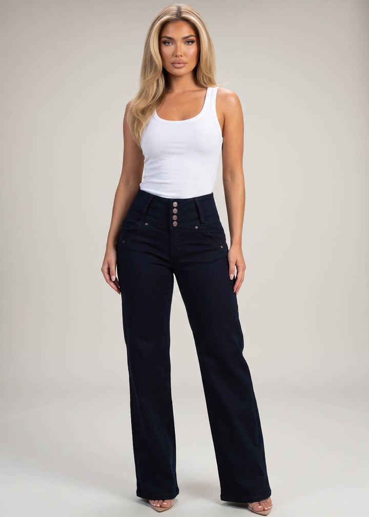 MX JEANS Butt Lift High Waist Wide Leg Stretch Jeans Black