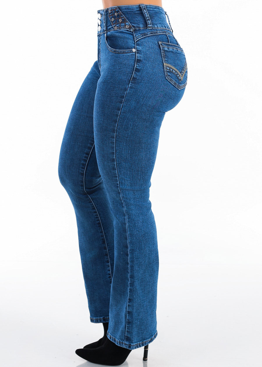 Butt Lift High Waist Stretch Bootcut Jeans Dark Acid Wash, view 4 of 7