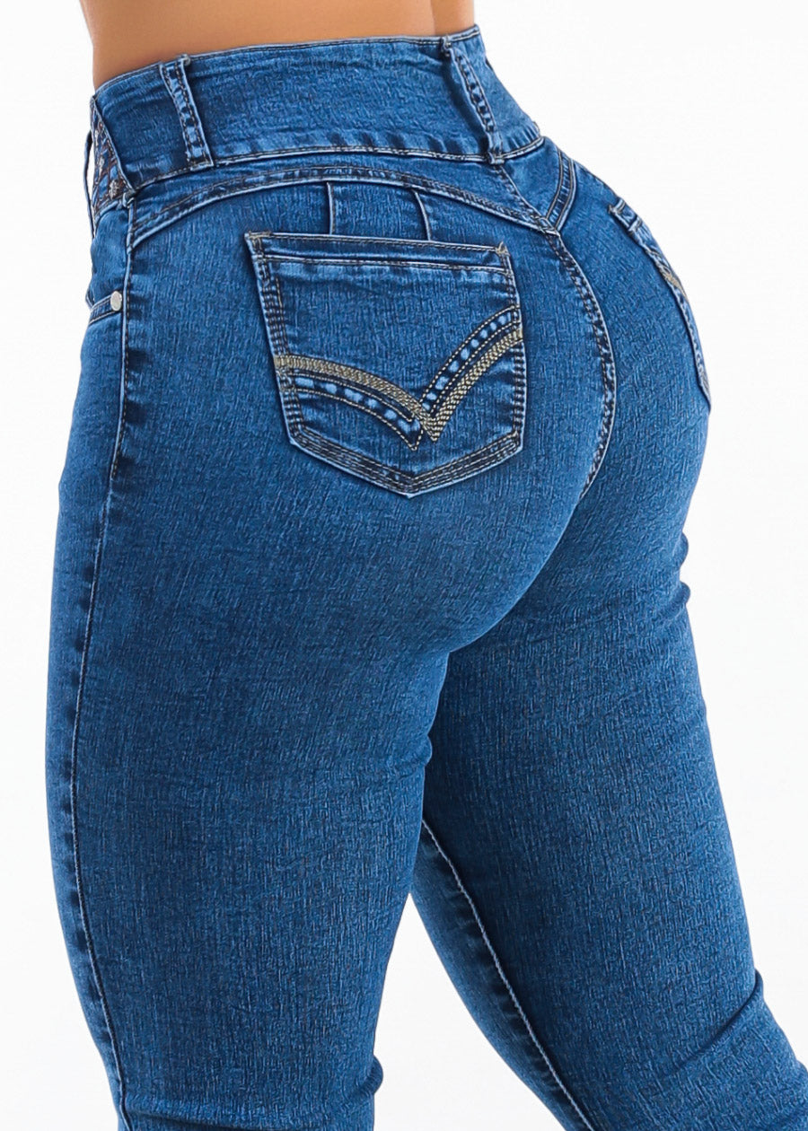 Butt Lift High Waist Stretch Bootcut Jeans Dark Acid Wash, view 5 of 7