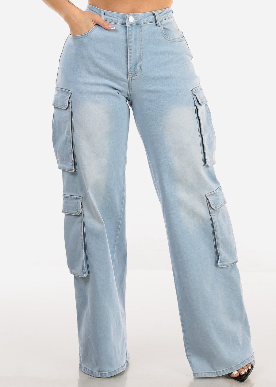 Butt Lifting High Waist Stretchy Light Cargo Jeans