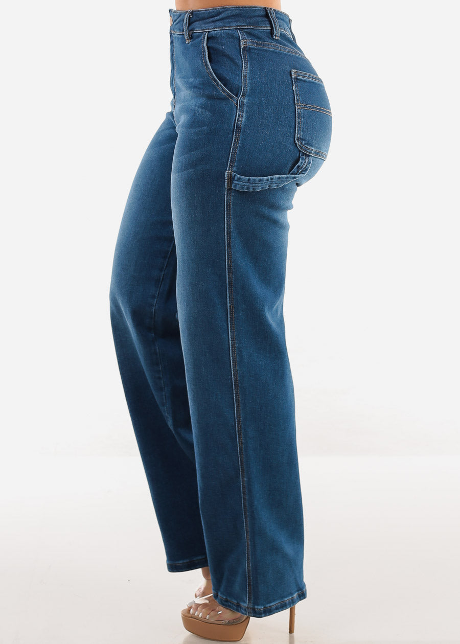 Super High Waist Straight Wide Leg Jeans Med Blue