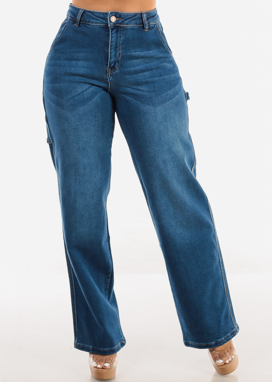 Super High Waist Straight Wide Leg Jeans Med Blue