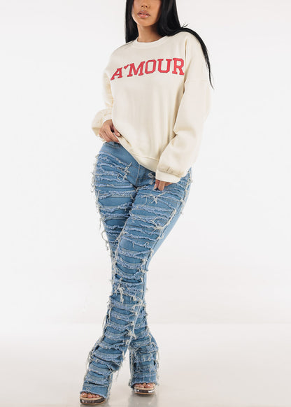 High Waist Ultra Distressed Stacked Lrg Jeans Blue