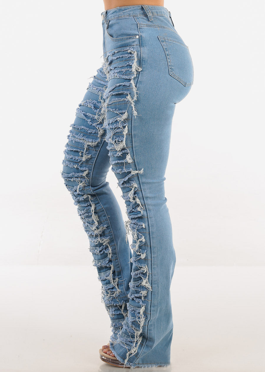High Waist Ultra Distressed Stacked Lrg Jeans Blue
