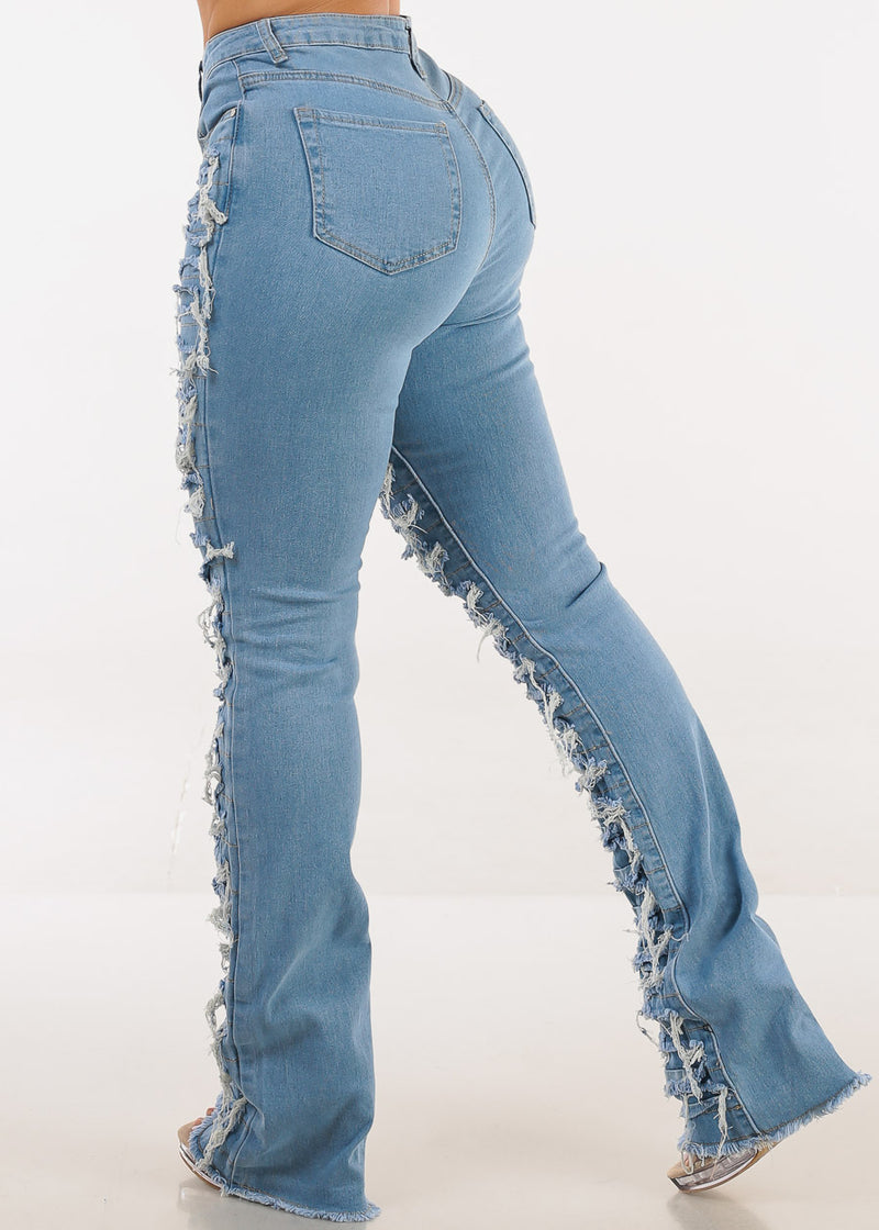 High Waist Ultra Distressed Stacked Lrg Jeans Blue