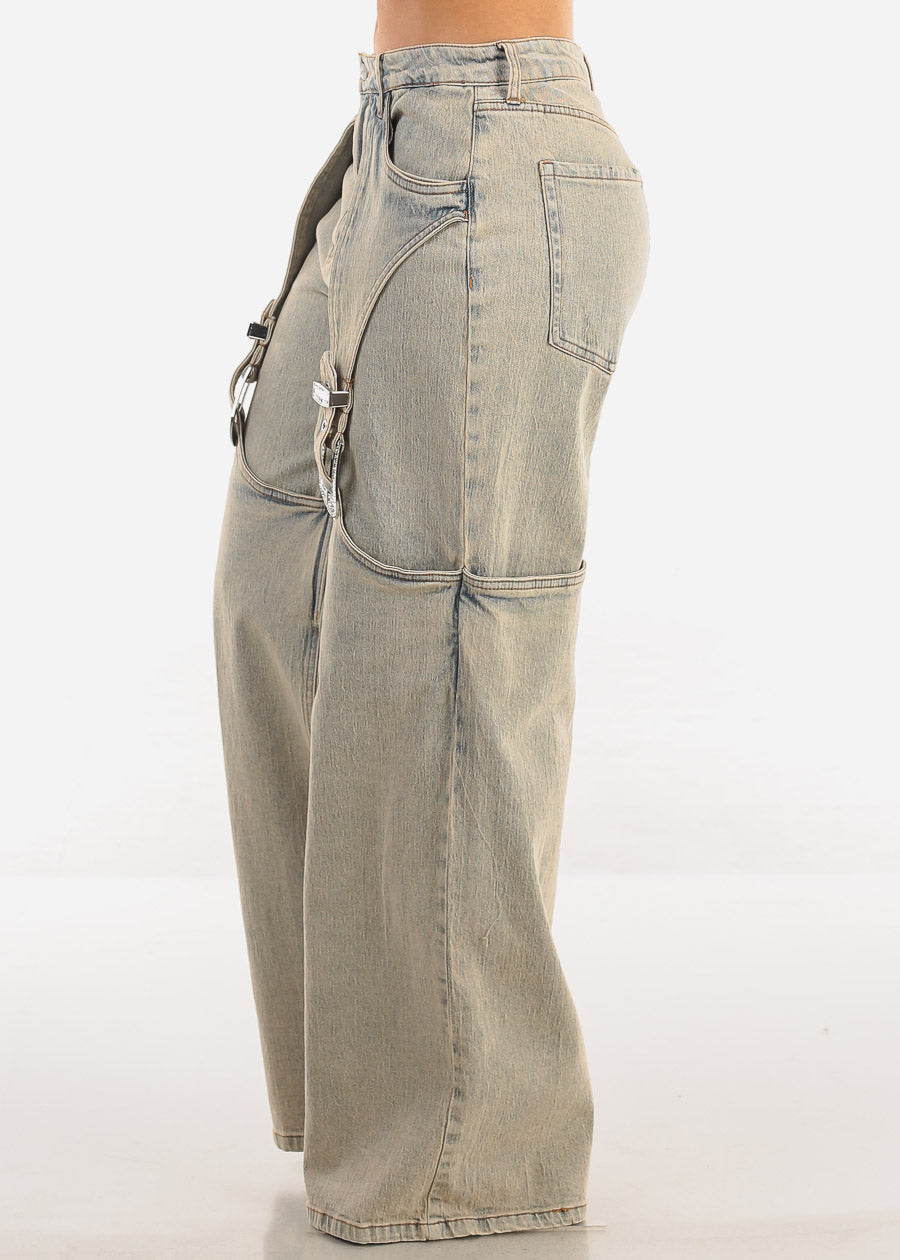 High Waist Wide Leg Denim Jeans Light Vintage Wash