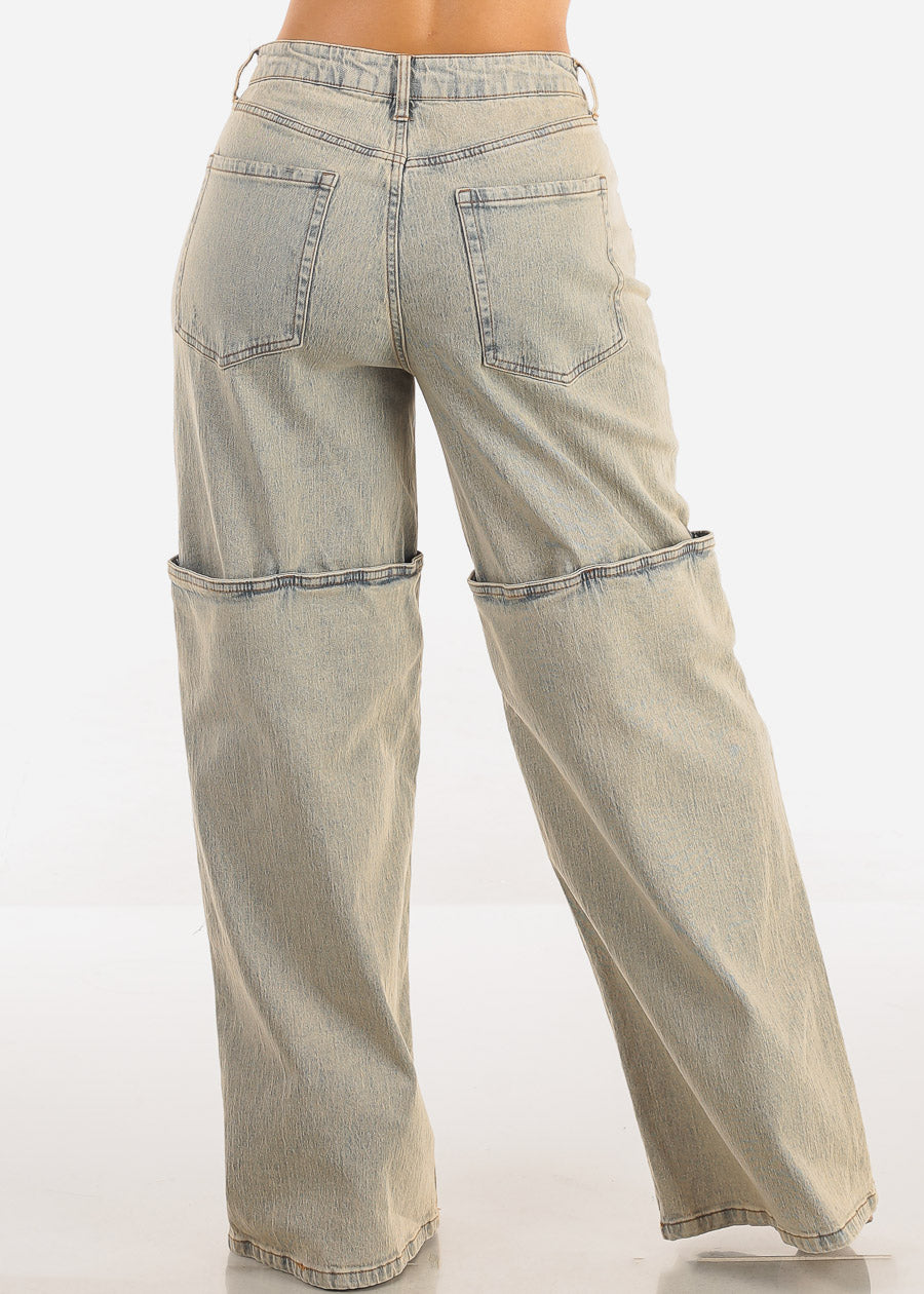 High Waist Wide Leg Denim Jeans Light Vintage Wash