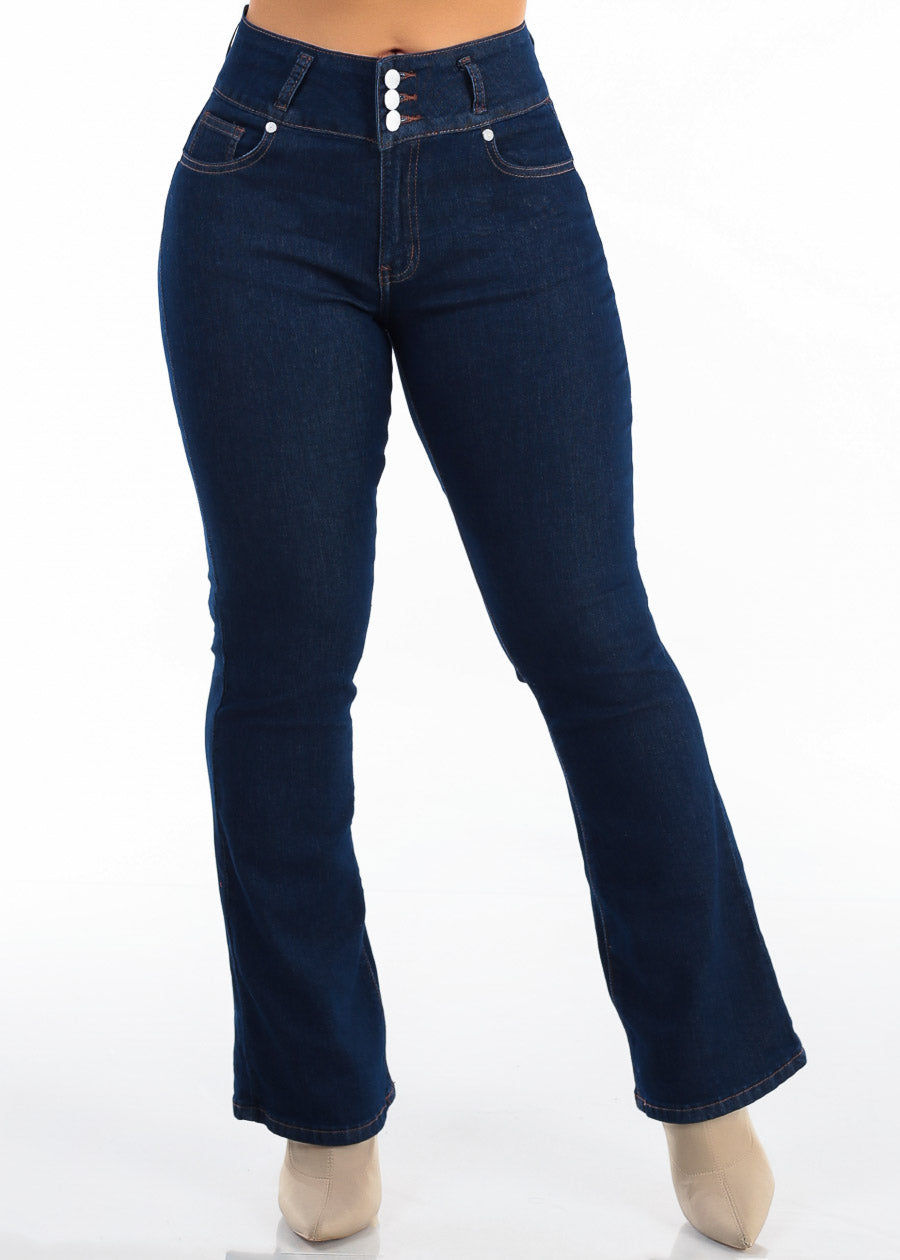 Levantacola High Waist Stretch Bootcut Jeans Dark Wash, view 3 of 7