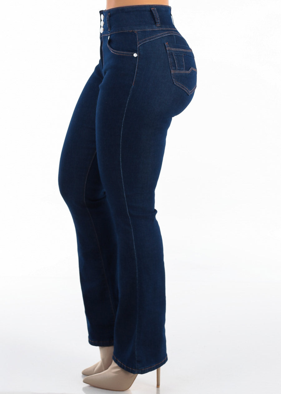 Levantacola High Waist Stretch Bootcut Jeans Dark Wash, view 4 of 7