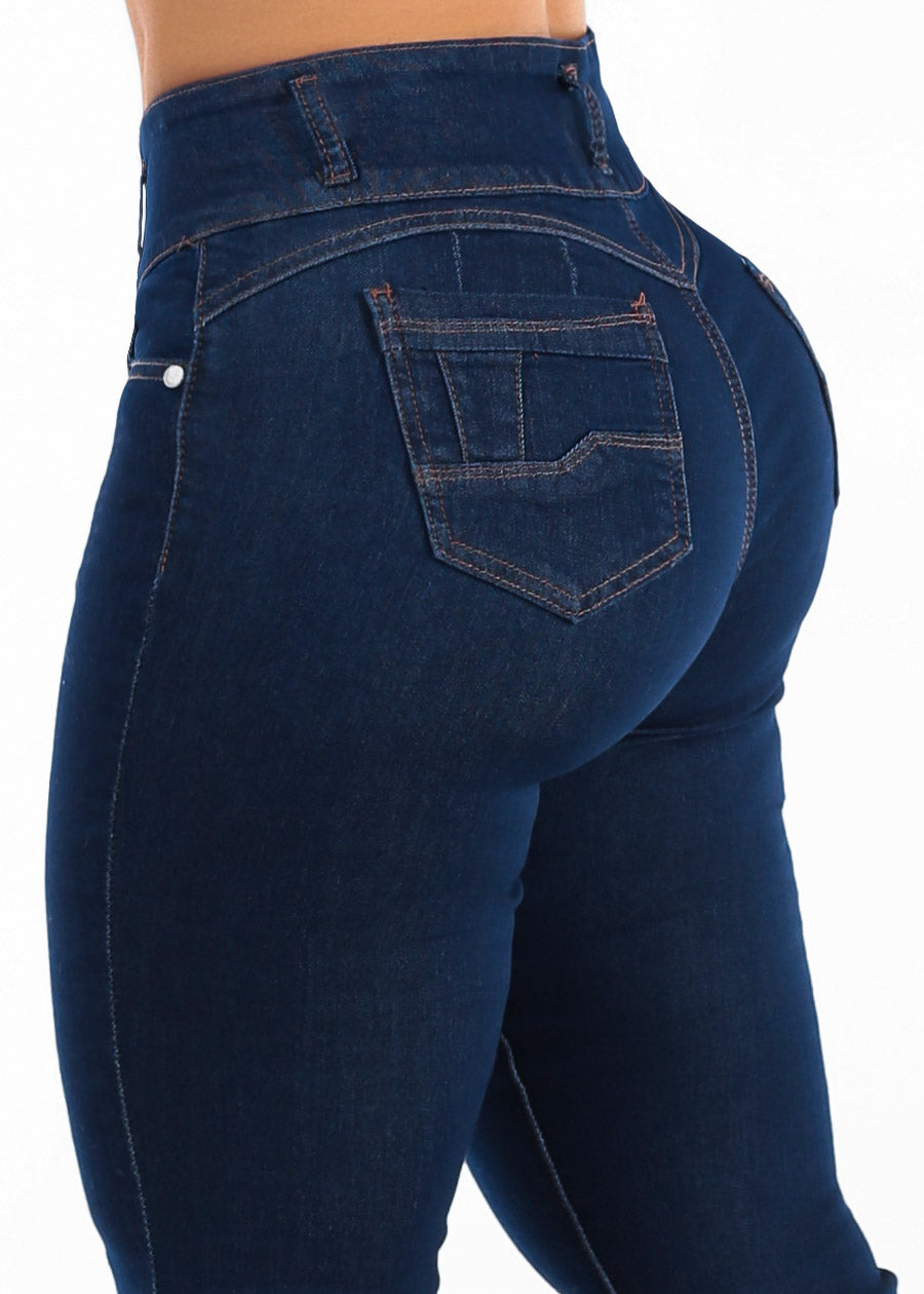 Levantacola High Waist Stretch Bootcut Jeans Dark Wash, view 5 of 7