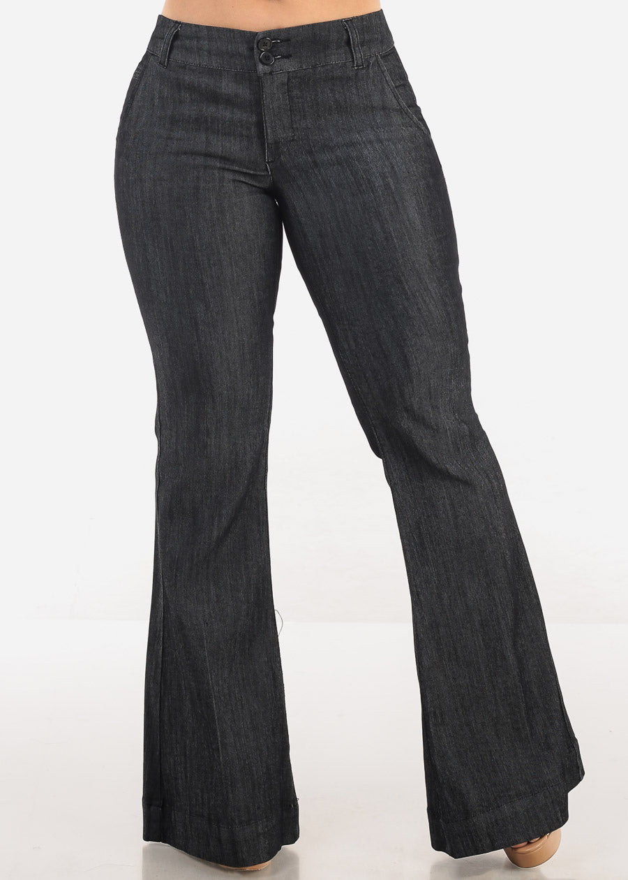 Black Low Rise Flared Bootcut Dressy Pants