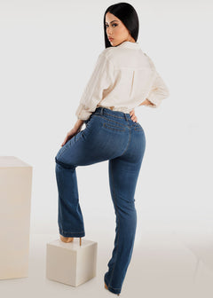 Super High Waisted Butt Lifting Bootcut Jeans Med Wash
