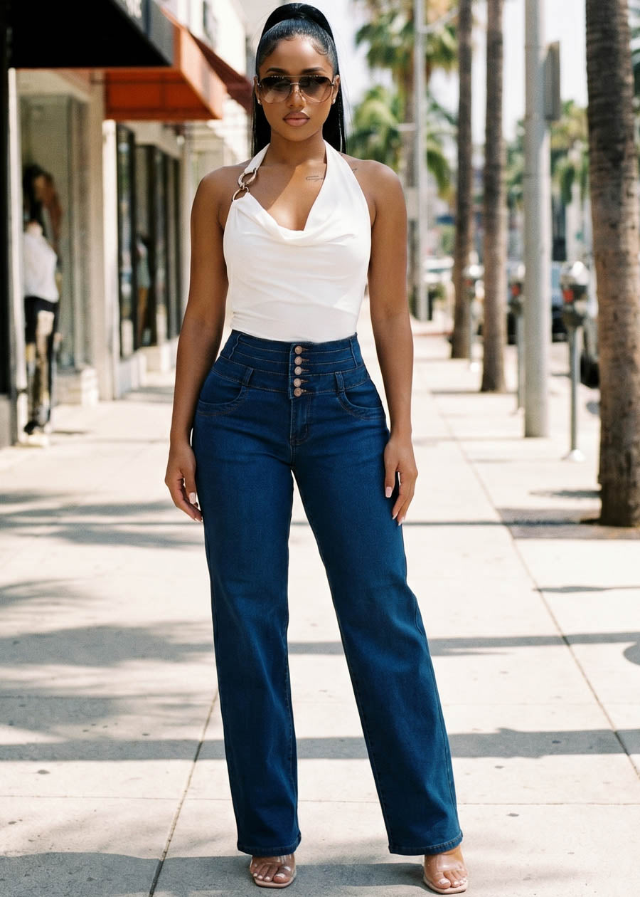 Halter Cowl Neck Stretch Blouse White