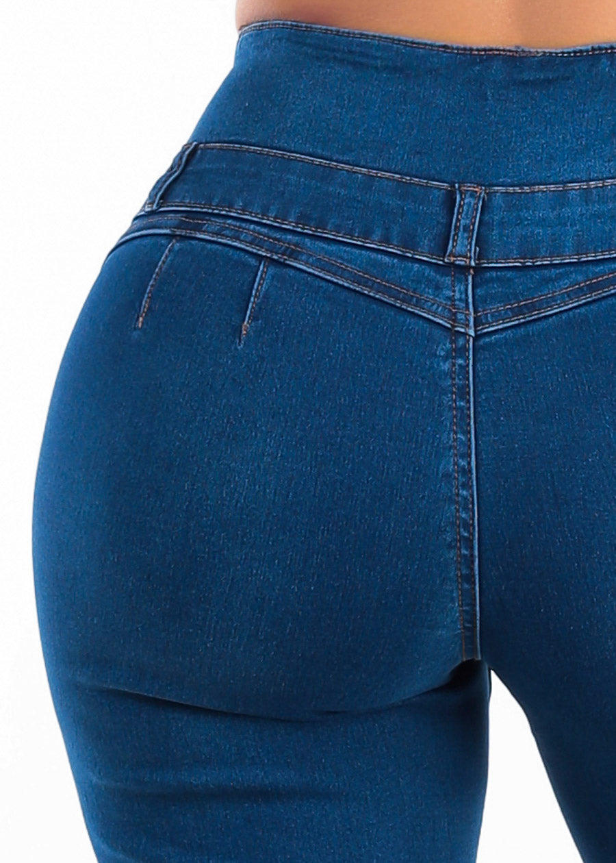 MX JEANS Butt Lift Thick Waist Wide Leg Stretch Jeans Dark Blue