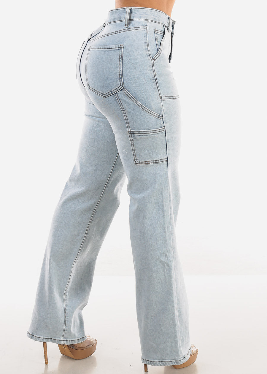 Super High Waist Straight Wide Leg Light Jeans