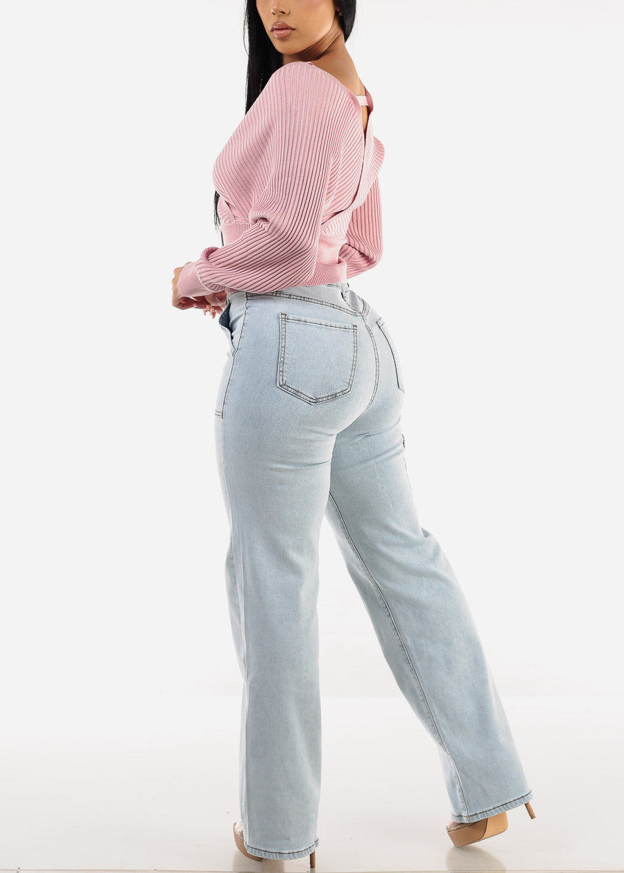 Super High Waist Straight Wide Leg Light Jeans