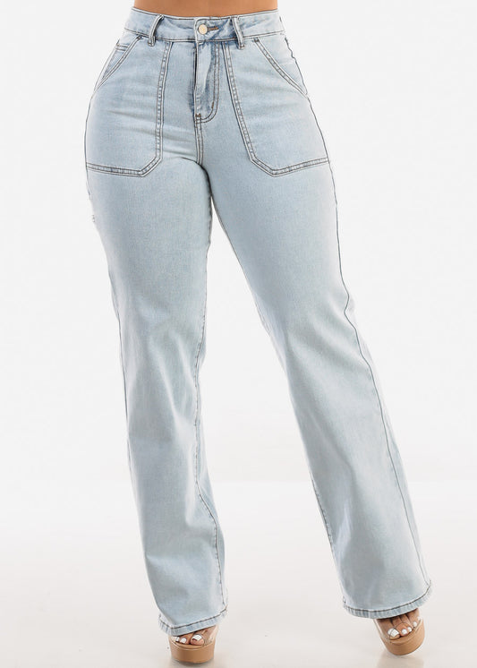 Super High Waist Straight Wide Leg Light Jeans