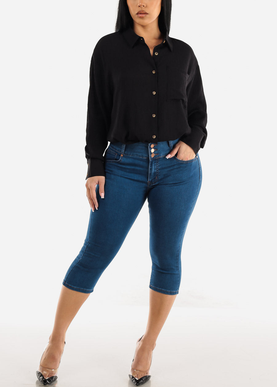 High Waisted Stretchy Butt Lift Denim Capris