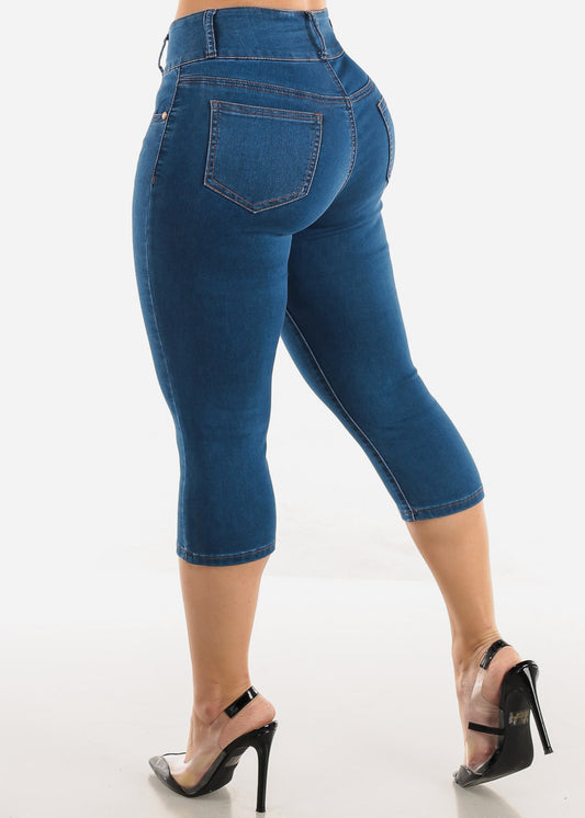 High Waisted Stretchy Butt Lift Denim Capris