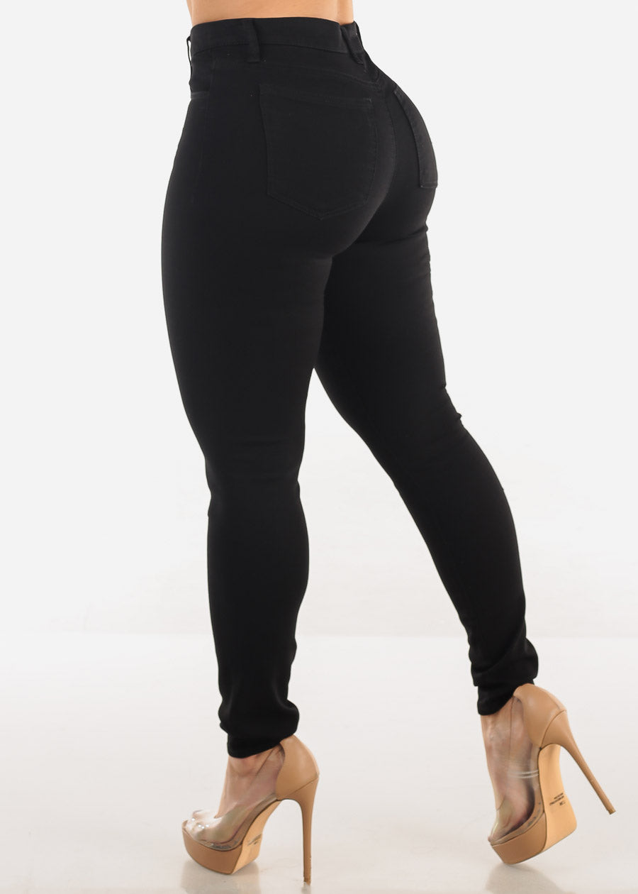 Super High Waist Black Stretchy Skinny Jeans