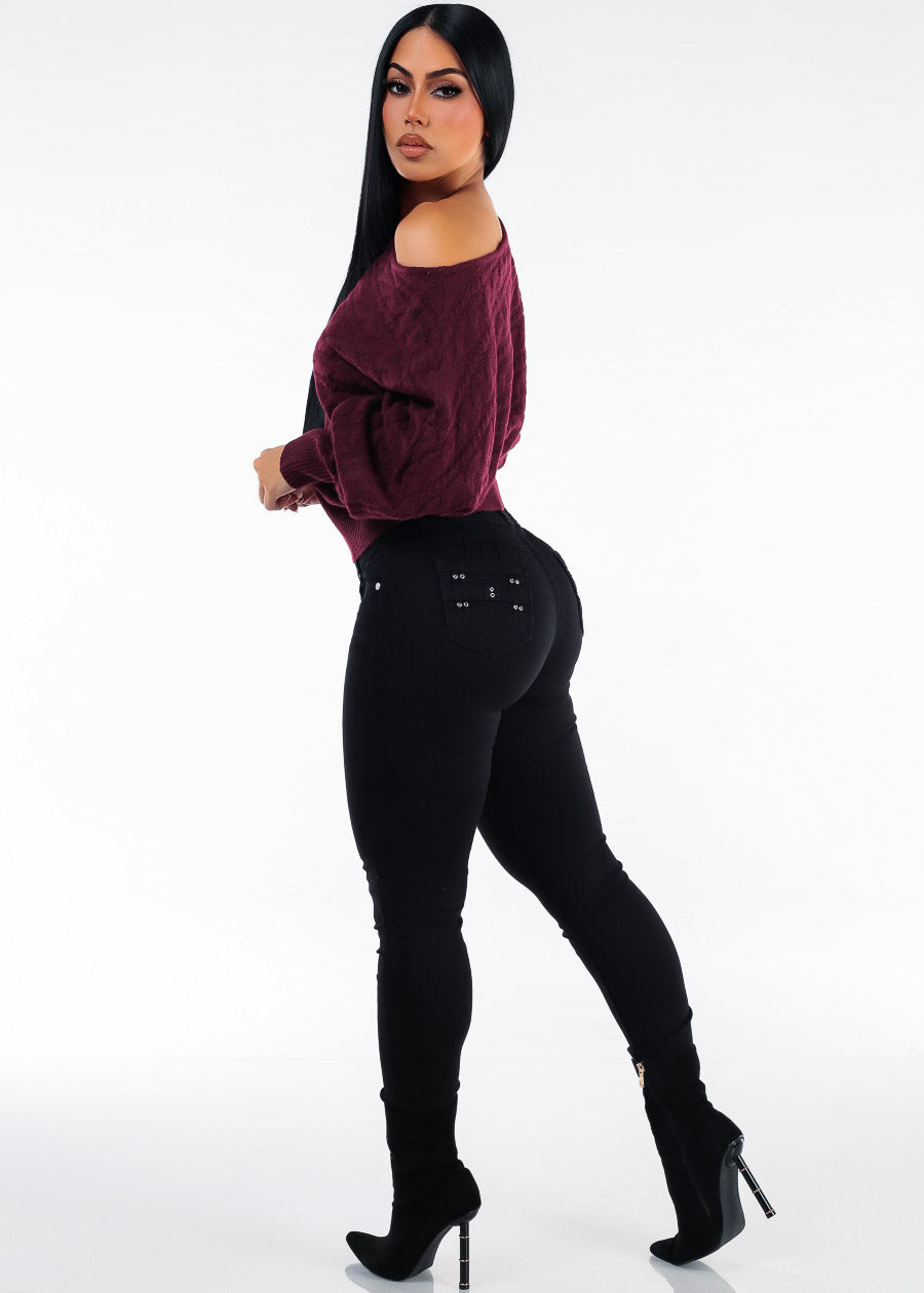 Butt Lift High Waist Stretch Skinny Jeans Black, view 6 of 7