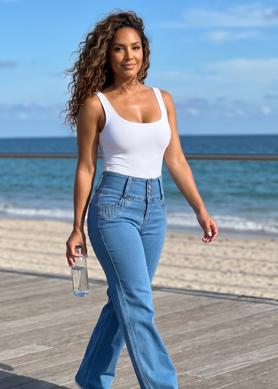 MX JEANS Butt Lift High Waist Wide Leg Stretch Jeans Med Blue, view 10 of 13