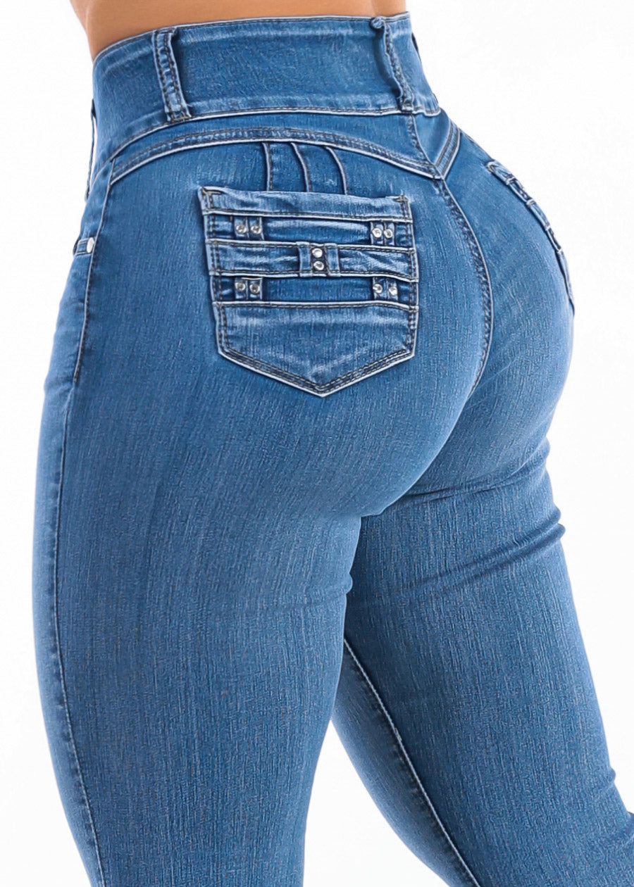 Butt Lift High Waist Stretch Skinny Jeans Light Bleach Wash