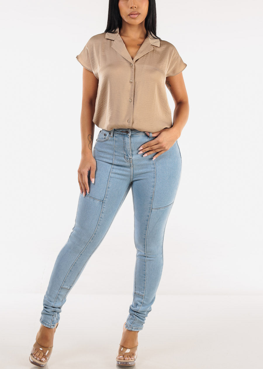 Super High Waist Stretchy Skinny Jeans Light Wash