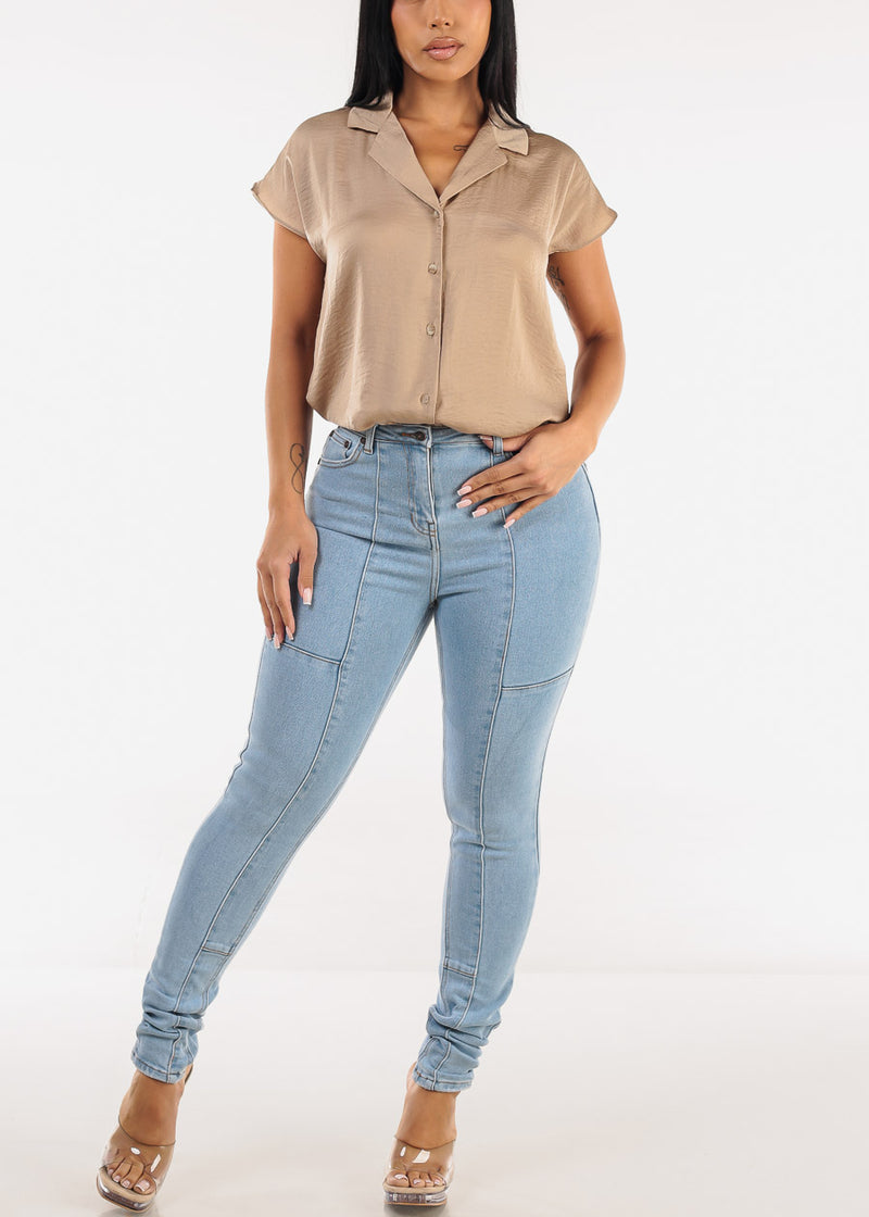 Super High Waist Stretchy Skinny Jeans Light Wash