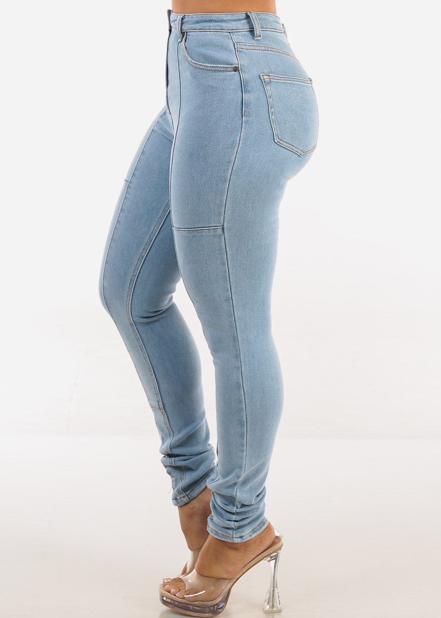 Super High Waist Stretchy Skinny Jeans Light Wash
