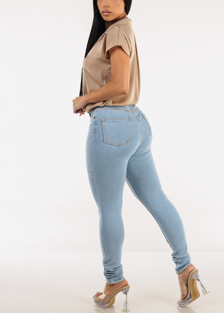 Super High Waist Stretchy Skinny Jeans Light Wash
