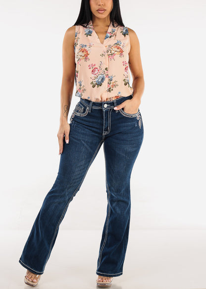 Butt Lift Mid Rise Stretchy Bootcut Jeans Dark Wash