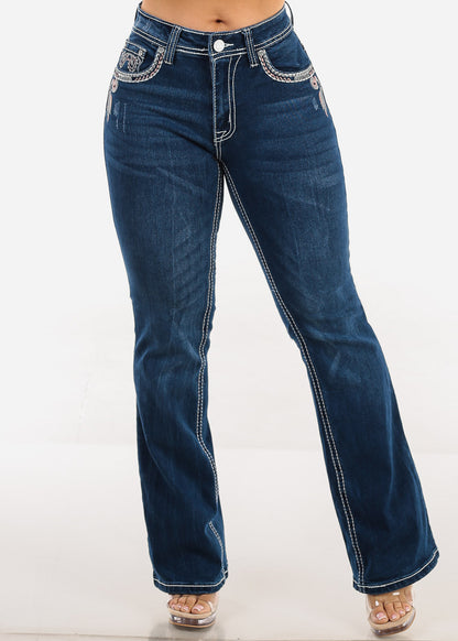Butt Lift Mid Rise Stretchy Bootcut Jeans Dark Wash