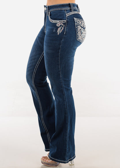 Butt Lift Mid Rise Stretchy Bootcut Jeans Dark Wash
