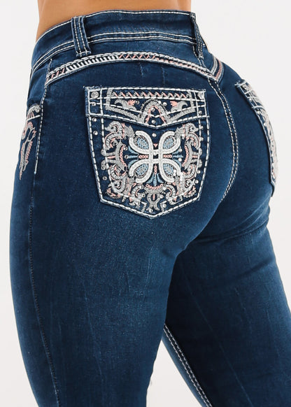 Butt Lift Mid Rise Stretchy Bootcut Jeans Dark Wash