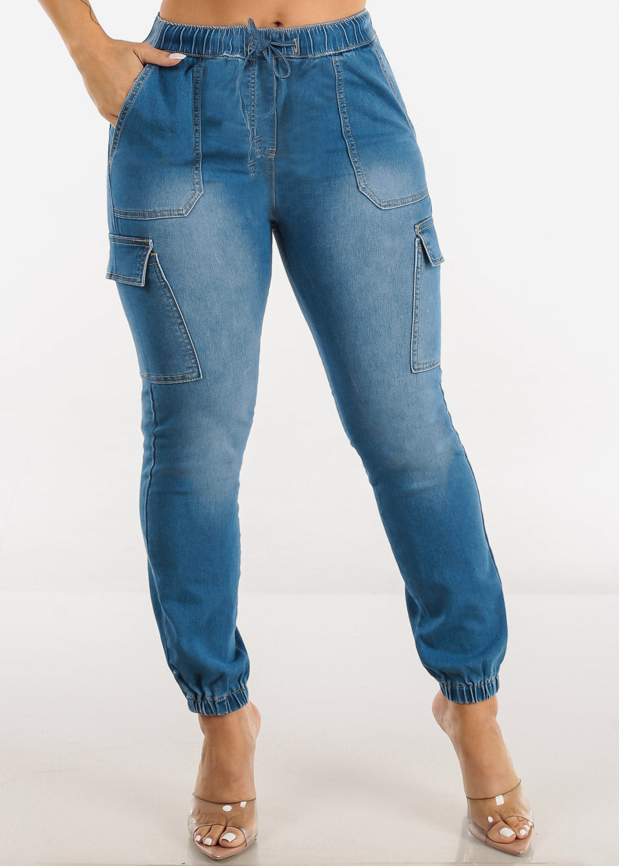 Cargo high-waist denim pants main image 1