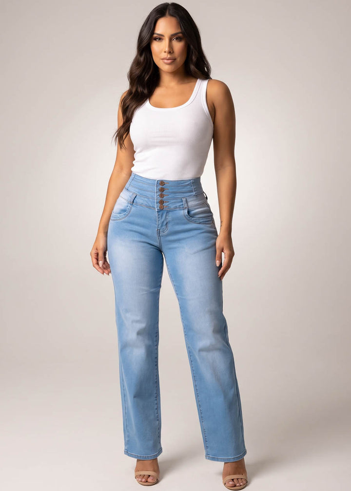 MX JEANS Butt Lift Thick Waist Wide Leg Stretch Jeans Light Blue