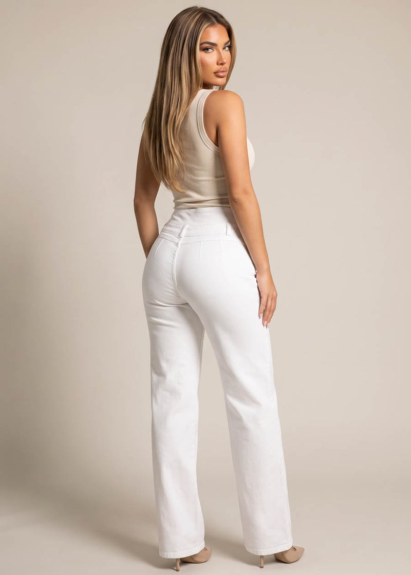 MX JEANS Butt Lift Thick Waist Wide Leg Stretch Jeans White