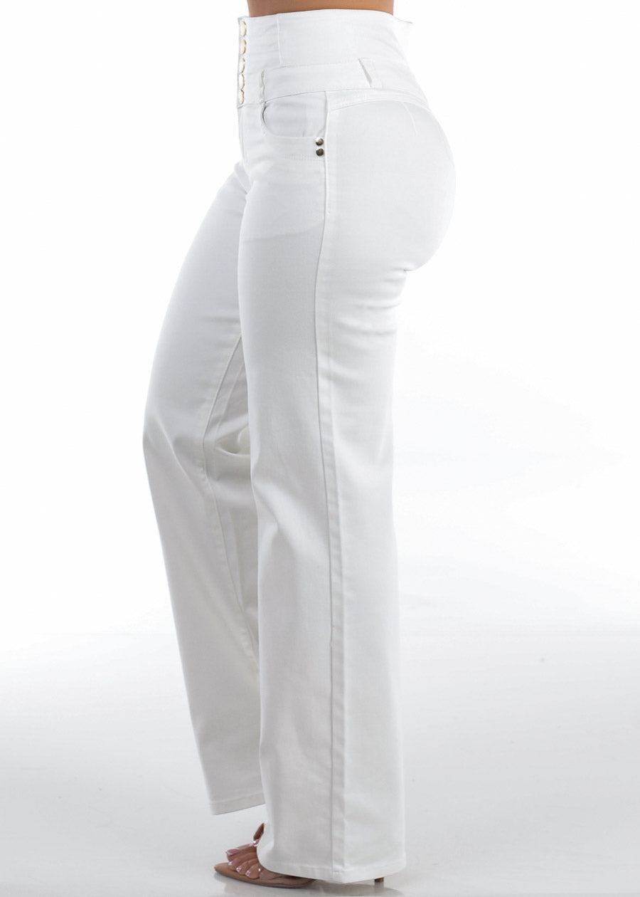 MX JEANS Butt Lift Thick Waist Wide Leg Stretch Jeans White