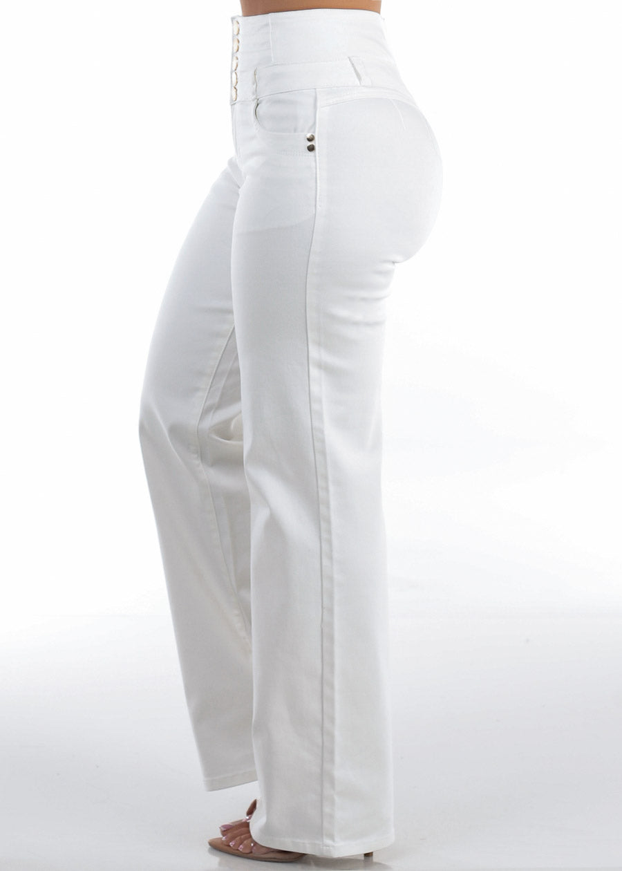 MX JEANS Butt Lift Thick Waist Wide Leg Stretch Jeans White