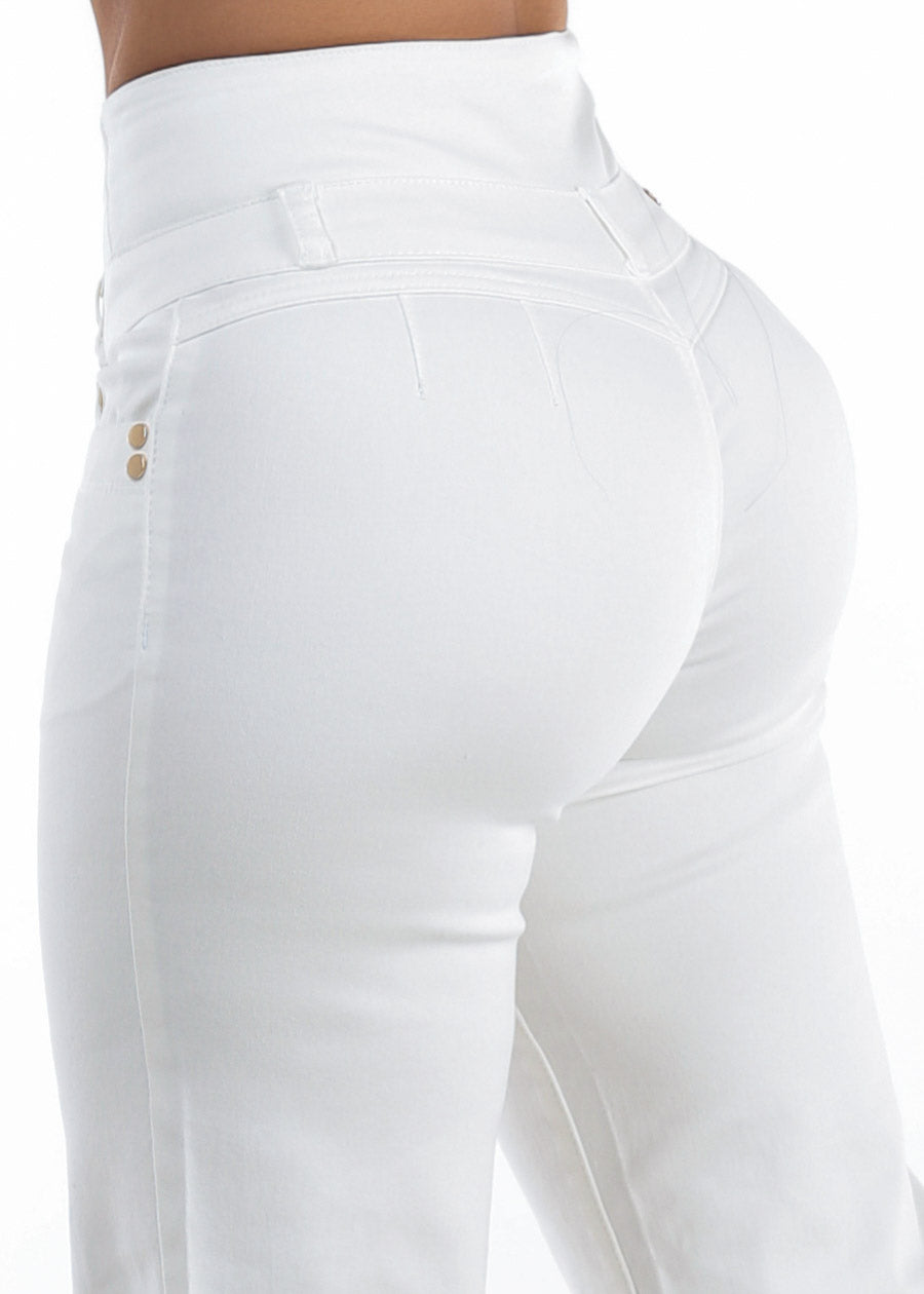 MX JEANS Butt Lift Thick Waist Wide Leg Stretch Jeans White