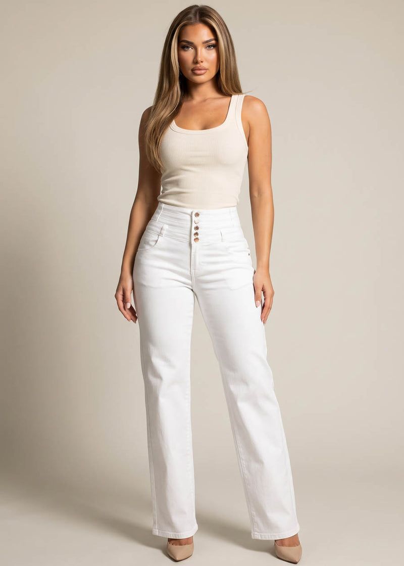 MX JEANS Butt Lift Thick Waist Wide Leg Stretch Jeans White