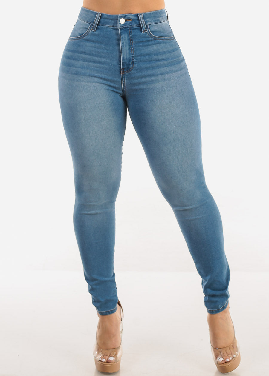 Super High Waist Stretchy Skinny Jeans Light Wash